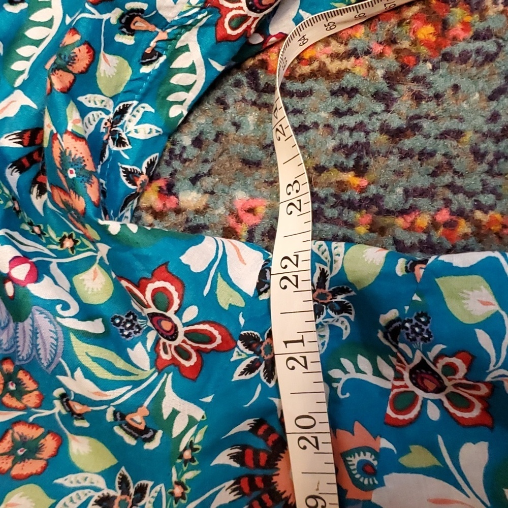 Talbots band collar popover turquoise blue jocobean floral 100% cotton sz. PL - Picture 7 of 10